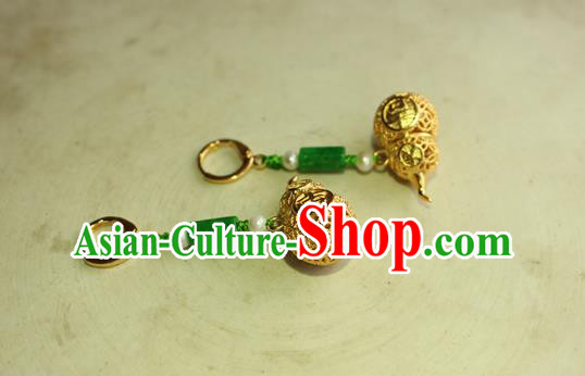 China Classical Cheongsam Golden Gourd Ear Jewelry Handmade National Jade Earrings