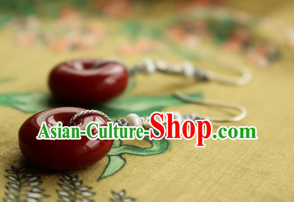 China Classical Cheongsam Silver Ear Jewelry Handmade National Red Coral Earrings