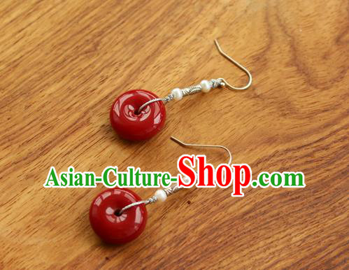 China Classical Cheongsam Silver Ear Jewelry Handmade National Red Coral Earrings