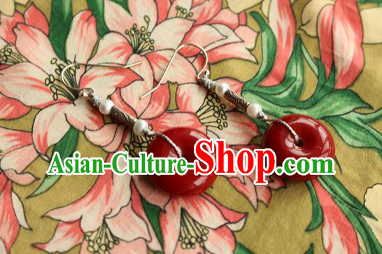China Classical Cheongsam Silver Ear Jewelry Handmade National Red Coral Earrings