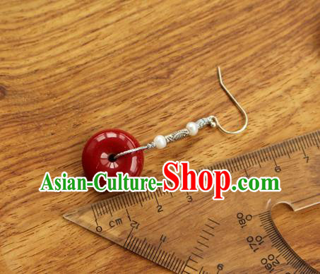 China Classical Cheongsam Silver Ear Jewelry Handmade National Red Coral Earrings