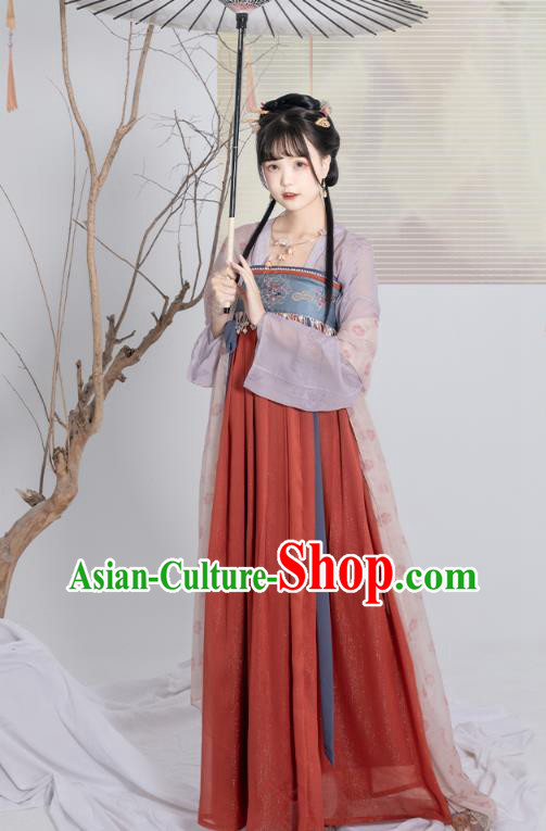 China Traditional Red Hanfu Dress Ancient Tang Dynasty Palace Princess Historical Clothing