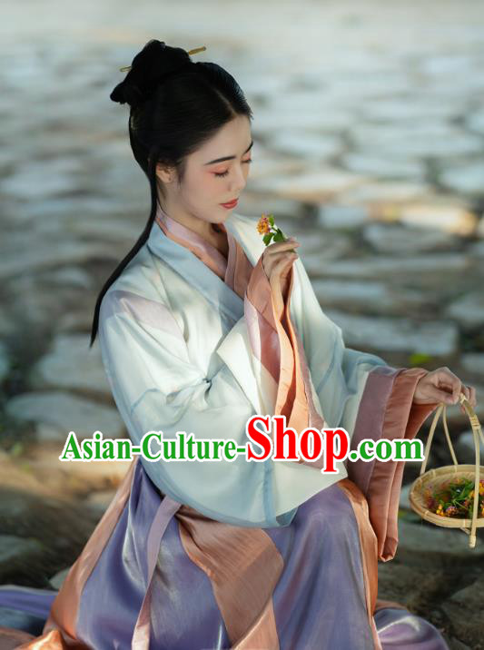 China Ancient Civilian Woman Hanfu Dress Traditional Jin Dynasty Young Lady Historical Costumes