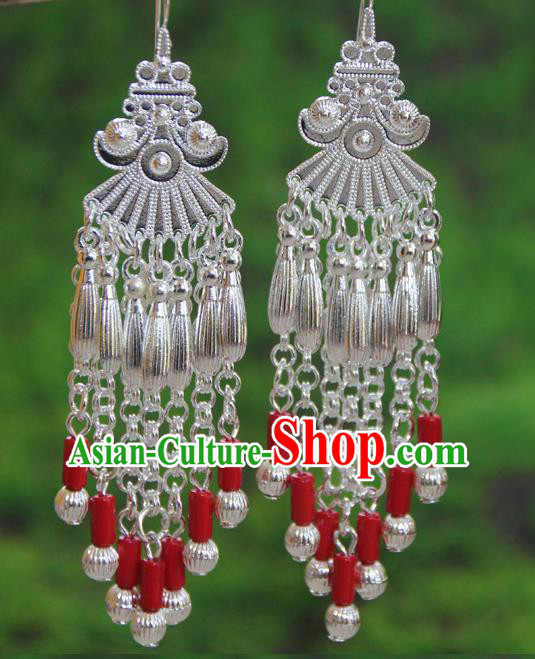 Chinese Handmade Dance Ear Jewelry National Silver Ear Accessories Yannan Ethnic Woman Earrings