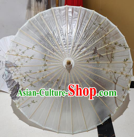 China Traditional Hanfu Umbrella Classical Mangnolia Painting Umbrellas Handmade White Oil Paper Umbrella