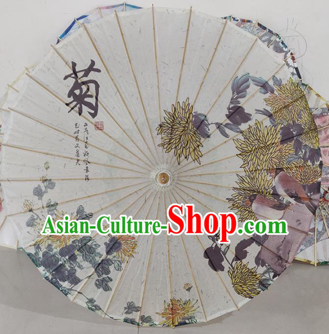 China Handmade Ink Painting Chrysanthemum Oil Paper Umbrella Traditional Hanfu Umbrella Classical Dance Umbrellas