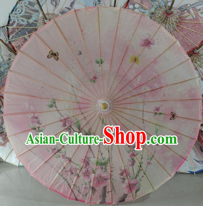 China Handmade Painting Peach Blossom Oil Paper Umbrella Traditional Hanfu Pink Oilpaper Umbrella Classical Dance Umbrellas
