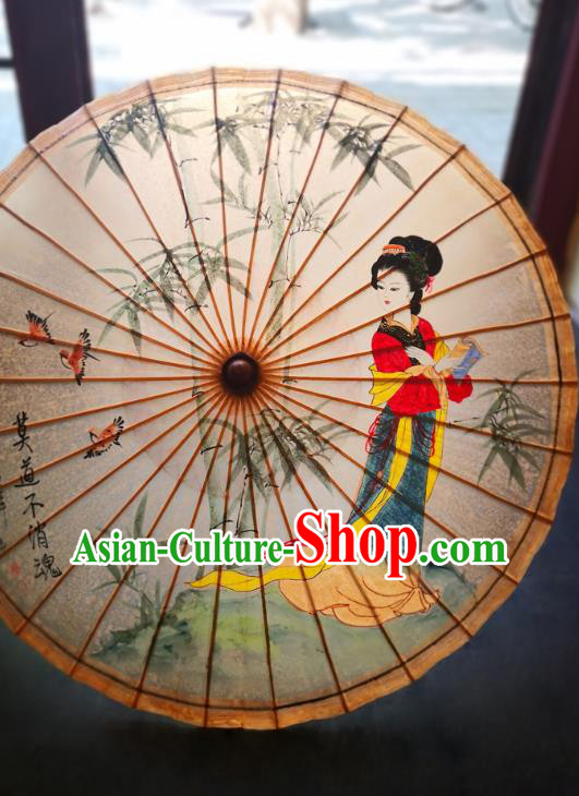 China Classical Oil Paper Umbrella Traditional Hanfu Oilpaper Umbrella Hand Ink Painting Palace Lady Umbrella