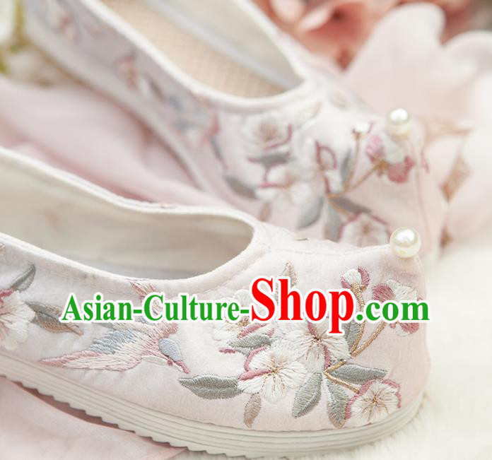 Chinese Handmade Light Pink Cloth Shoes Traditional Hanfu Shoes Embroidered Begonia Shoes