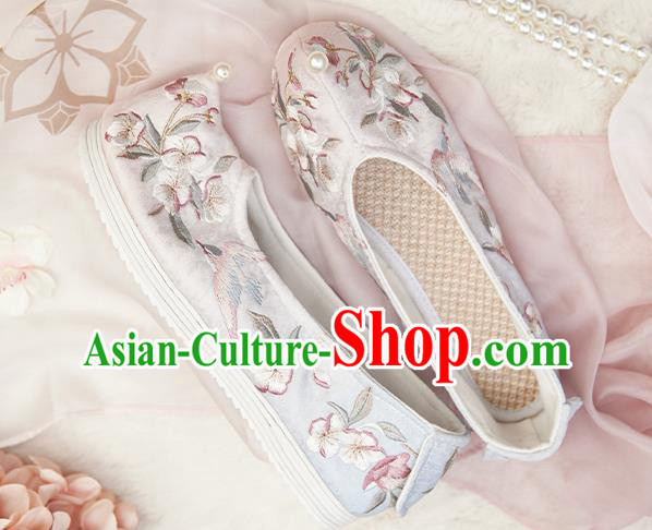 Chinese Handmade Light Pink Cloth Shoes Traditional Hanfu Shoes Embroidered Begonia Shoes