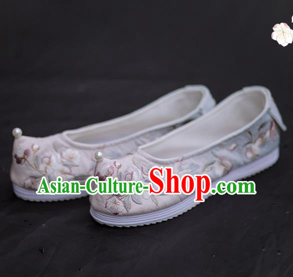 Chinese Handmade Light Pink Cloth Shoes Traditional Hanfu Shoes Embroidered Begonia Shoes