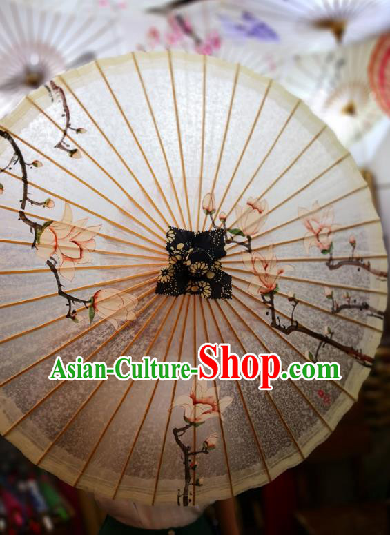 China Handmade Oilpaper Umbrella Painting Mangnolia Oil Paper Umbrella Traditional Hanfu Umbrella