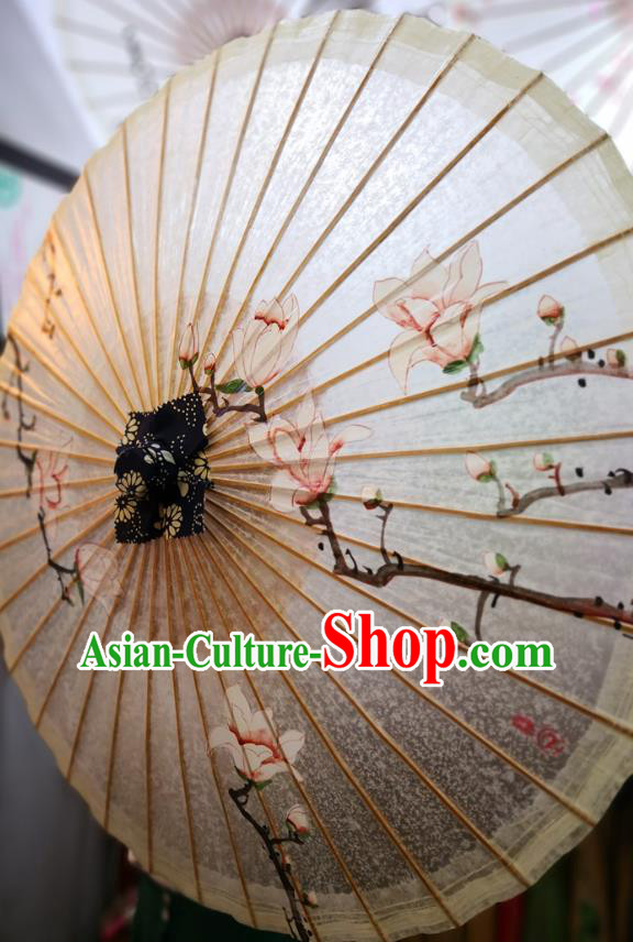 China Handmade Oilpaper Umbrella Painting Mangnolia Oil Paper Umbrella Traditional Hanfu Umbrella