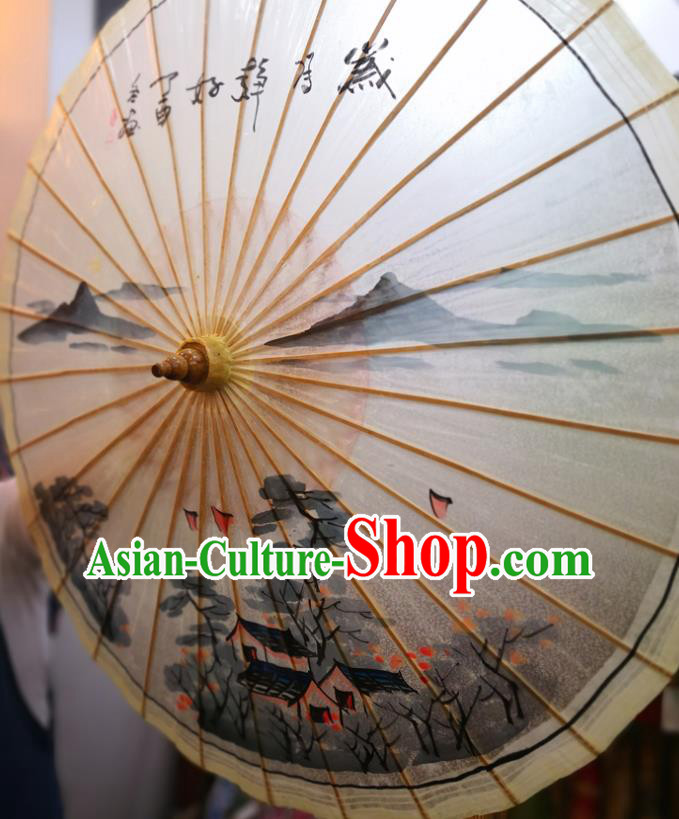 China Traditional Hanfu Umbrella Handmade Oilpaper Umbrella Ink Painting Oil Paper Umbrella