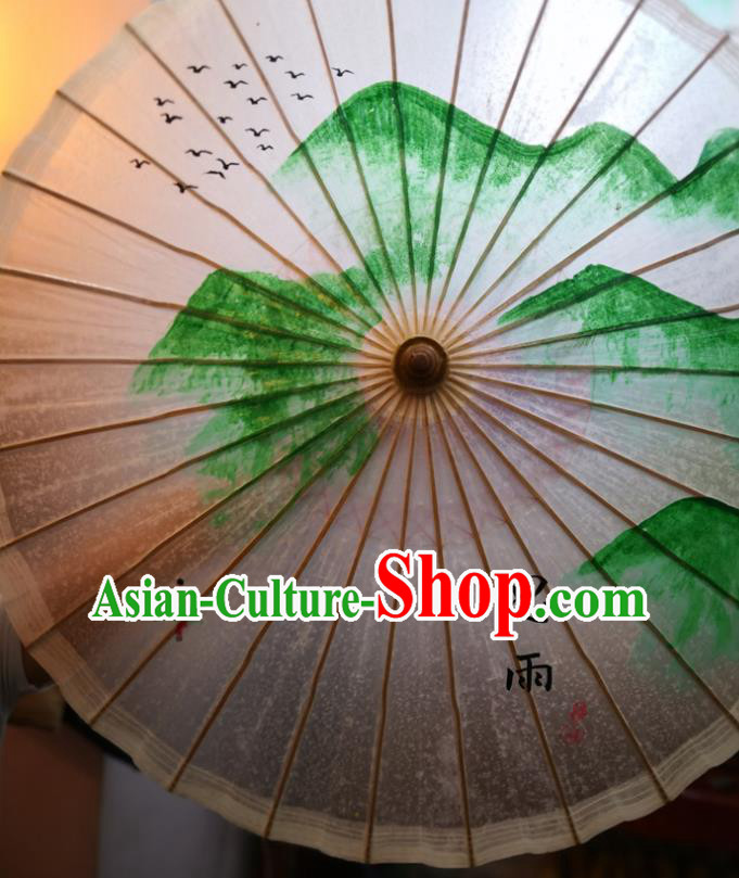 China Handmade Oilpaper Umbrella Ink Painting Landscape Oil Paper Umbrella Traditional Hanfu Umbrella