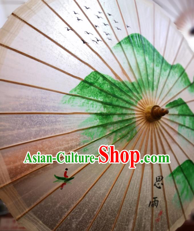 China Handmade Oilpaper Umbrella Ink Painting Landscape Oil Paper Umbrella Traditional Hanfu Umbrella