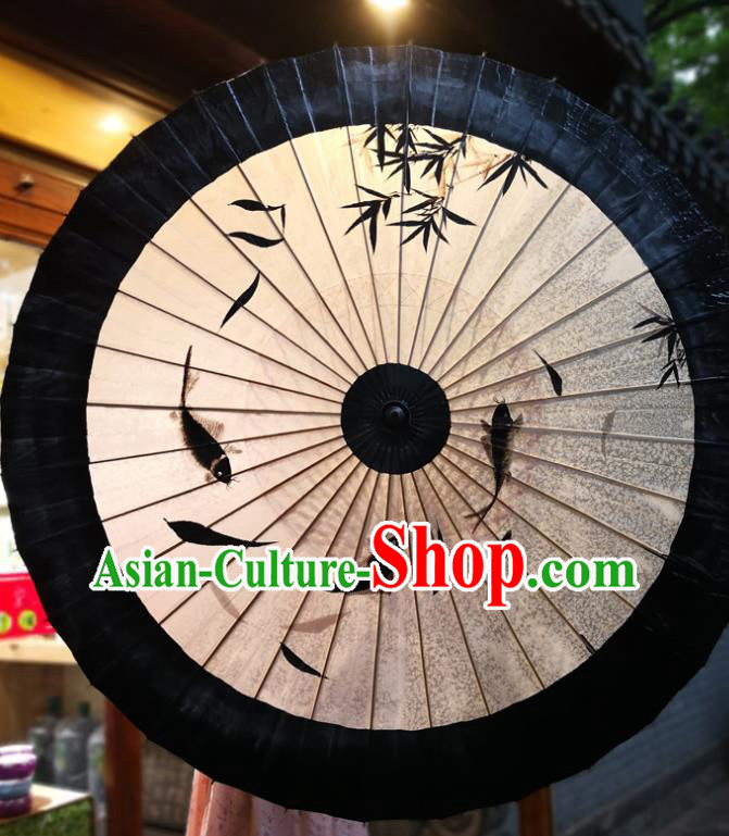 China Handmade Ink Painting Bamboo Fishes Oilpaper Umbrella Traditional Oil Paper Umbrella Classical Dance Umbrella