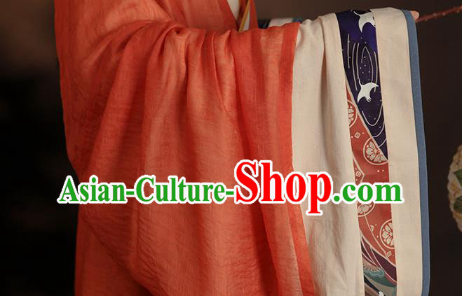 China Ancient Jin Dynasty Palace Princess Historical Clothing Traditional Orange Hanfu Dress Garment