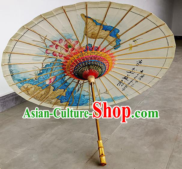 China Classical Dance Oil Paper Umbrella Hand Painting Lotus Oilpaper Umbrella Traditional Umbrella Craft