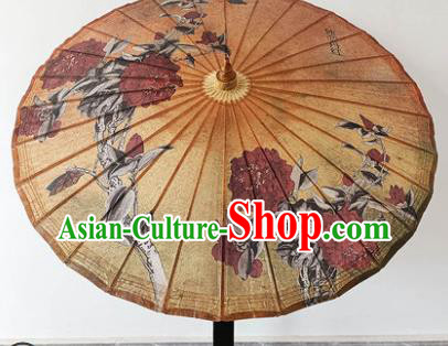 China Traditional Ginger Oilpaper Umbrella Craft Classical Dance Umbrella Hand Painting Peony Umbrella