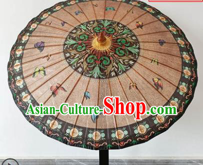 China Hand Painting Butterfly Umbrella Traditional Brown Oilpaper Umbrella Craft Classical Dance Umbrella