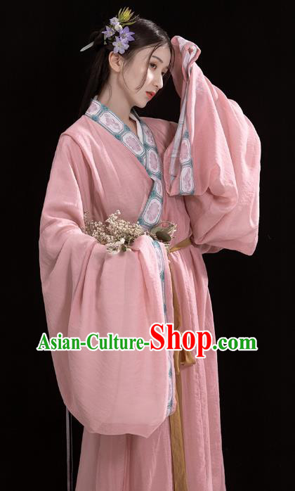 China Traditional Jin Dynasty Palace Lady Historical Clothing Ancient Court Princess Pink Hanfu Dress