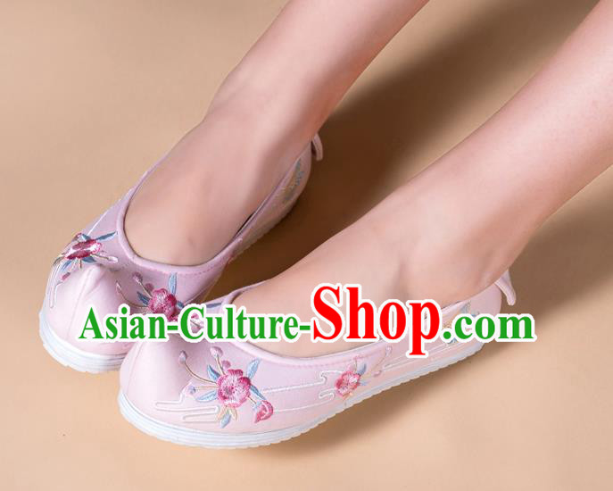 Chinese Traditional Ming Dynasty Hanfu Shoes Handmade Embroidered Pink Cloth Shoes Ancient Princess Shoes