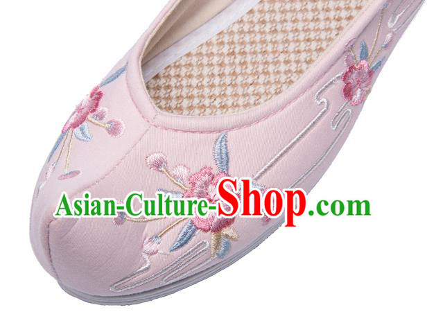 Chinese Traditional Ming Dynasty Hanfu Shoes Handmade Embroidered Pink Cloth Shoes Ancient Princess Shoes