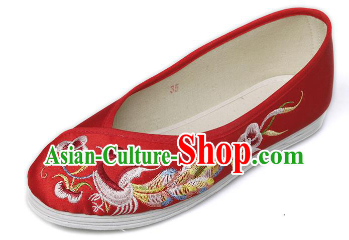 China Traditional Embroidered Phoenix Red Shoes National Wedding Bride Boots