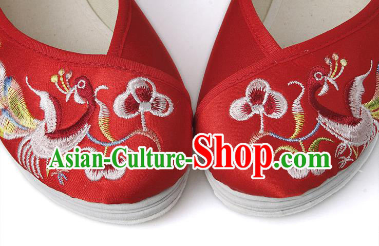 China Traditional Embroidered Phoenix Red Shoes National Wedding Bride Boots