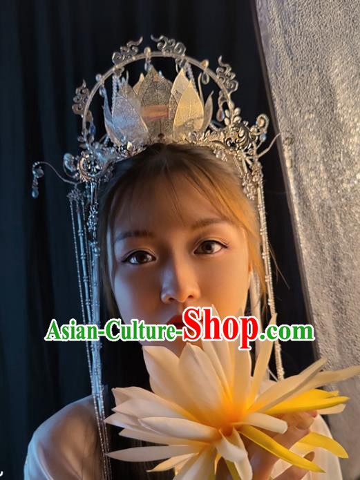 China Ancient Taoist Nun Hair Accessories Handmade Traditional Tang Dynasty Princess Lotus Hair Crown