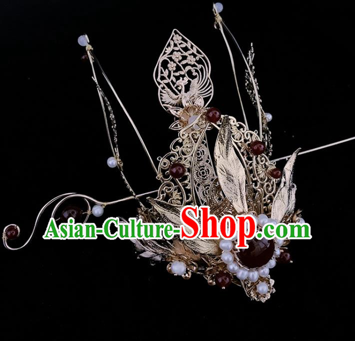 China Ancient Swordswoman Hair Accessories Handmade Traditional Ming Dynasty Princess Hair Crown and Hairpin