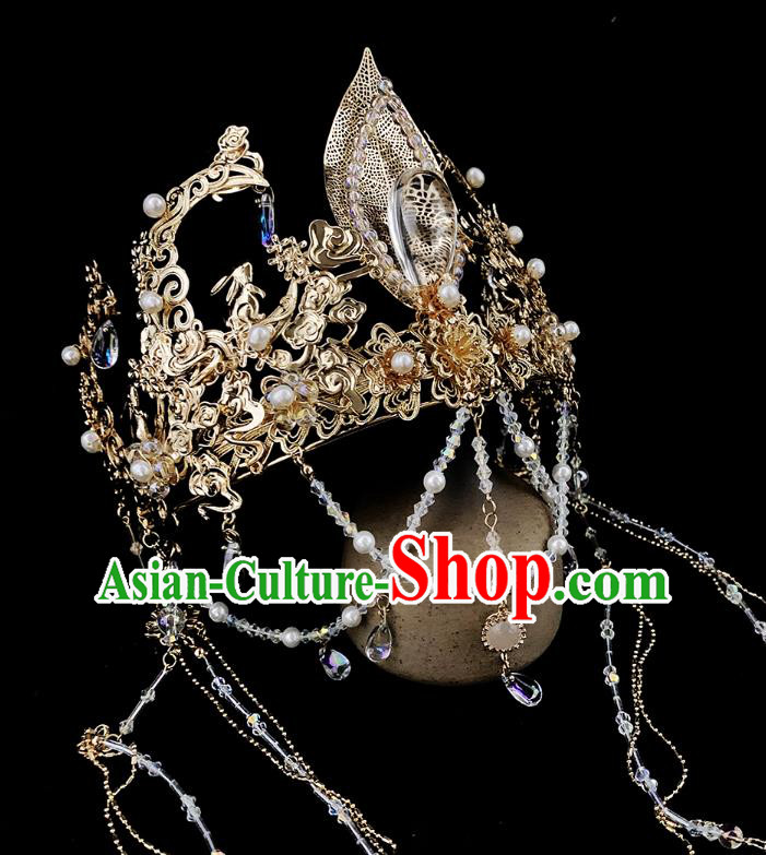 China Handmade Hair Accessories Ancient Queen Golden Tassel Hair Crown