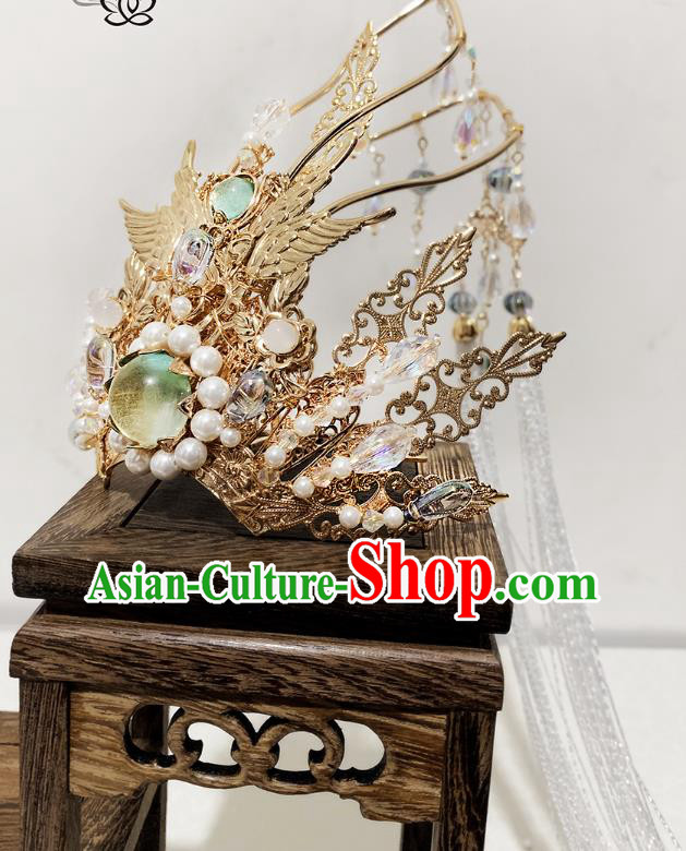 China Ancient Goddess Tassel Hair Crown Handmade Traditional Ming Dynasty Princess Headwear