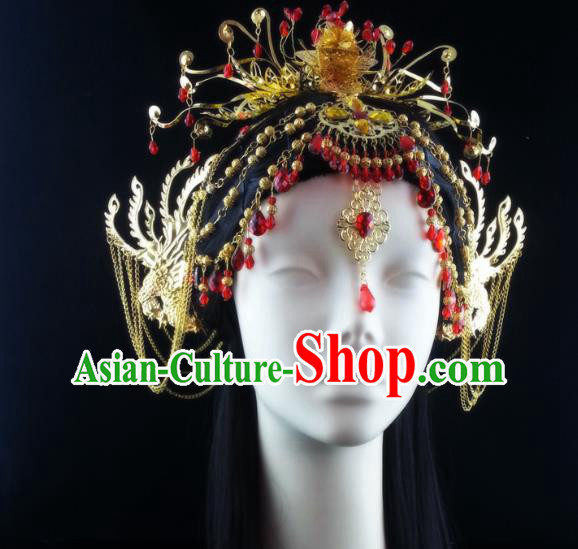 China Ancient Princess Hair Accessories Handmade Traditional Wedding Golden Hair Crown Hairpins Full Set