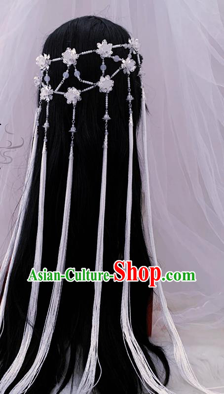 China Handmade Traditional Cosplay Princess White Tassel Hair Clasp Ancient Fairy Hair Accessories