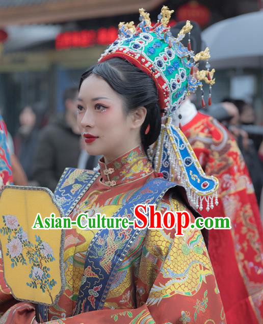 China Ancient Noble Woman Wedding Hair Accessories Traditional Ming Dynasty Empress Pearls Tassel Phoenix Coronet