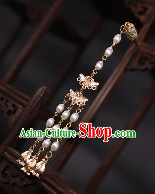 China Ancient Royal Princess Pearls Tassel Hairpin Traditional Ming Dynasty Court Woman Hair Stick
