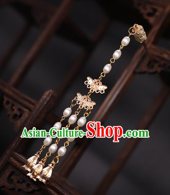 China Ancient Royal Princess Pearls Tassel Hairpin Traditional Ming Dynasty Court Woman Hair Stick