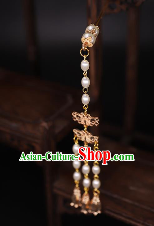 China Ancient Royal Princess Pearls Tassel Hairpin Traditional Ming Dynasty Court Woman Hair Stick