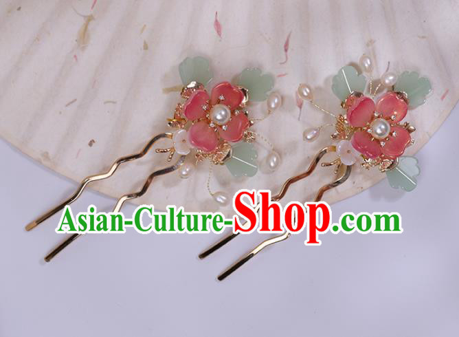 China Ancient Palace Lady Hairpin Traditional Ming Dynasty Princess Pink Peach Hair Stick