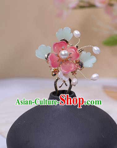 China Ancient Palace Lady Hairpin Traditional Ming Dynasty Princess Pink Peach Hair Stick