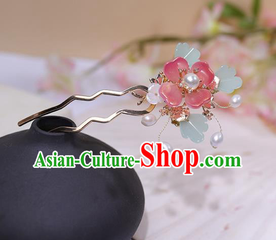 China Ancient Palace Lady Hairpin Traditional Ming Dynasty Princess Pink Peach Hair Stick