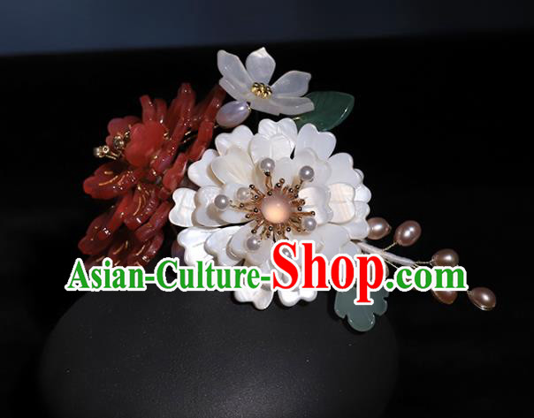 China Ancient Imperial Concubine Hairpin Traditional Song Dynasty Court Lady Shell Peony Hair Stick