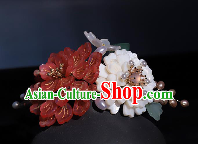 China Ancient Imperial Concubine Hairpin Traditional Song Dynasty Court Lady Shell Peony Hair Stick