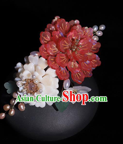 China Ancient Imperial Concubine Hairpin Traditional Song Dynasty Court Lady Shell Peony Hair Stick