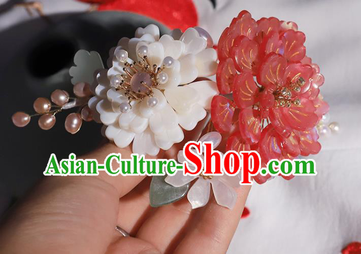 China Ancient Imperial Concubine Hairpin Traditional Song Dynasty Court Lady Shell Peony Hair Stick