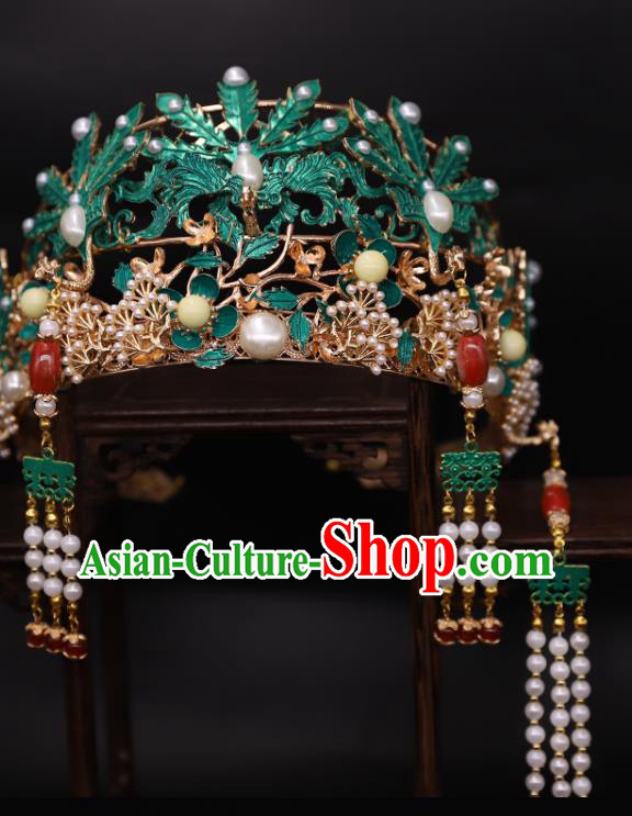 China Ancient Bride Tassel Phoenix Coronet Traditional Ming Dynasty Court Woman Wedding Hair Crown