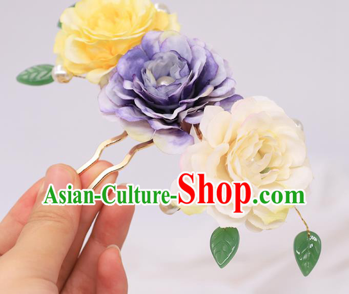 China Ancient Princess Pearls Hair Stick Traditional Song Dynasty Palace Lady Silk Peony Hairpin