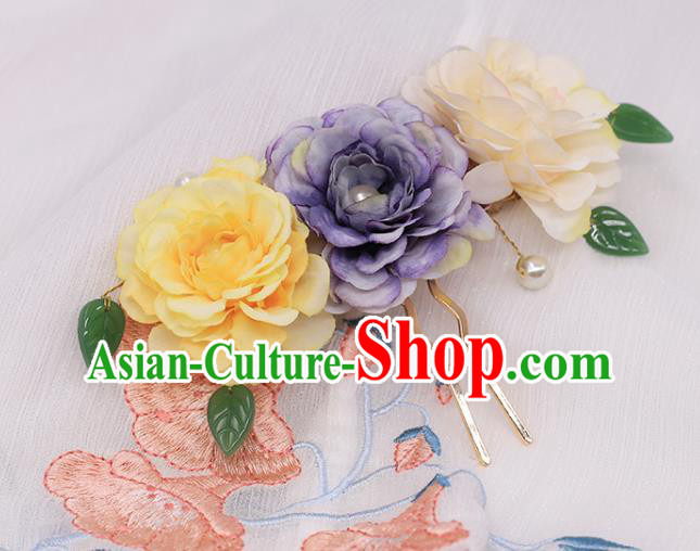 China Ancient Princess Pearls Hair Stick Traditional Song Dynasty Palace Lady Silk Peony Hairpin
